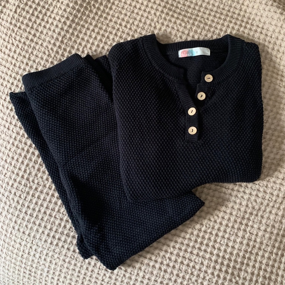 Free People Black Knit Button Henley Top and Pants Set